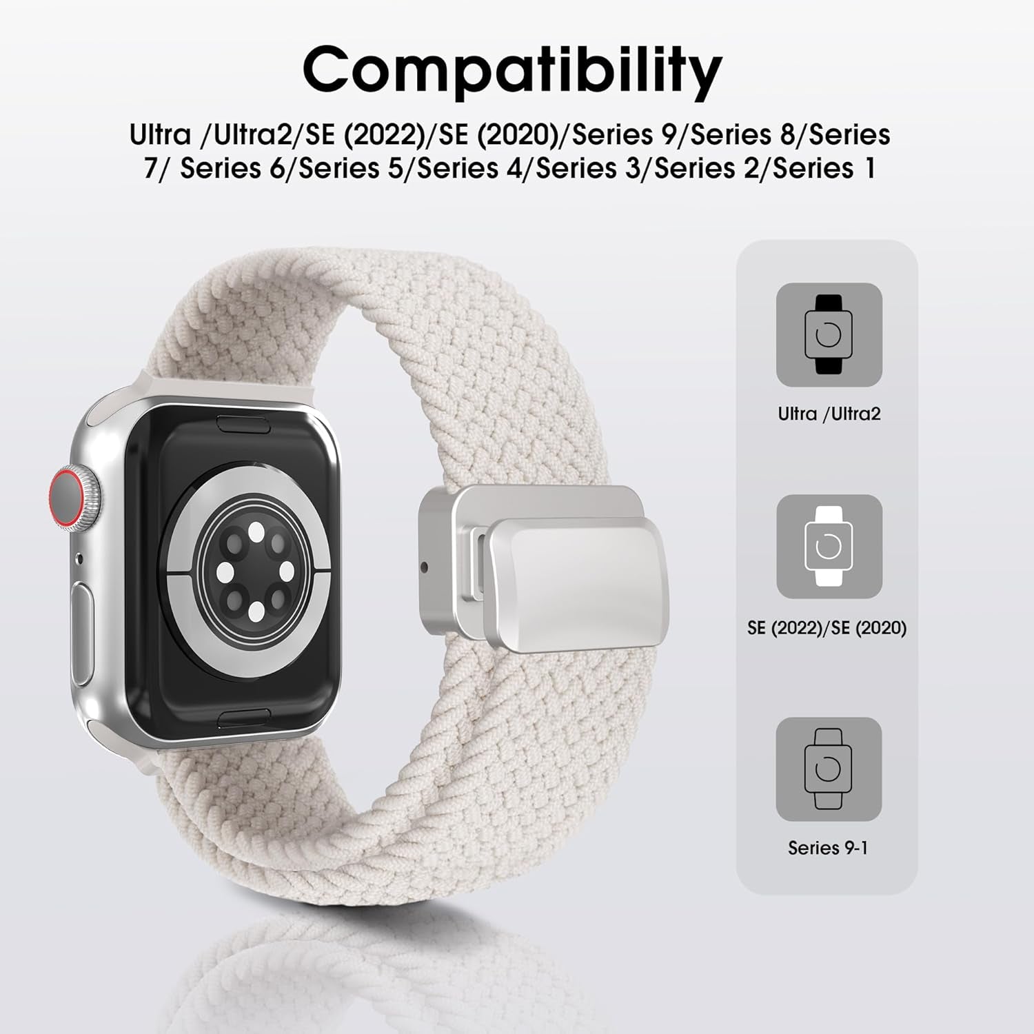Magnetic Stretchy Watch Band Compatible for Apple Watch Band 38Mm 40Mm 41Mm,Comfortable Adjustable Straps Wristbands for Iwatch Series 9 8 7 6 5 4 SE 3 2 1 Ultra 1 2 Women Men,Starlight