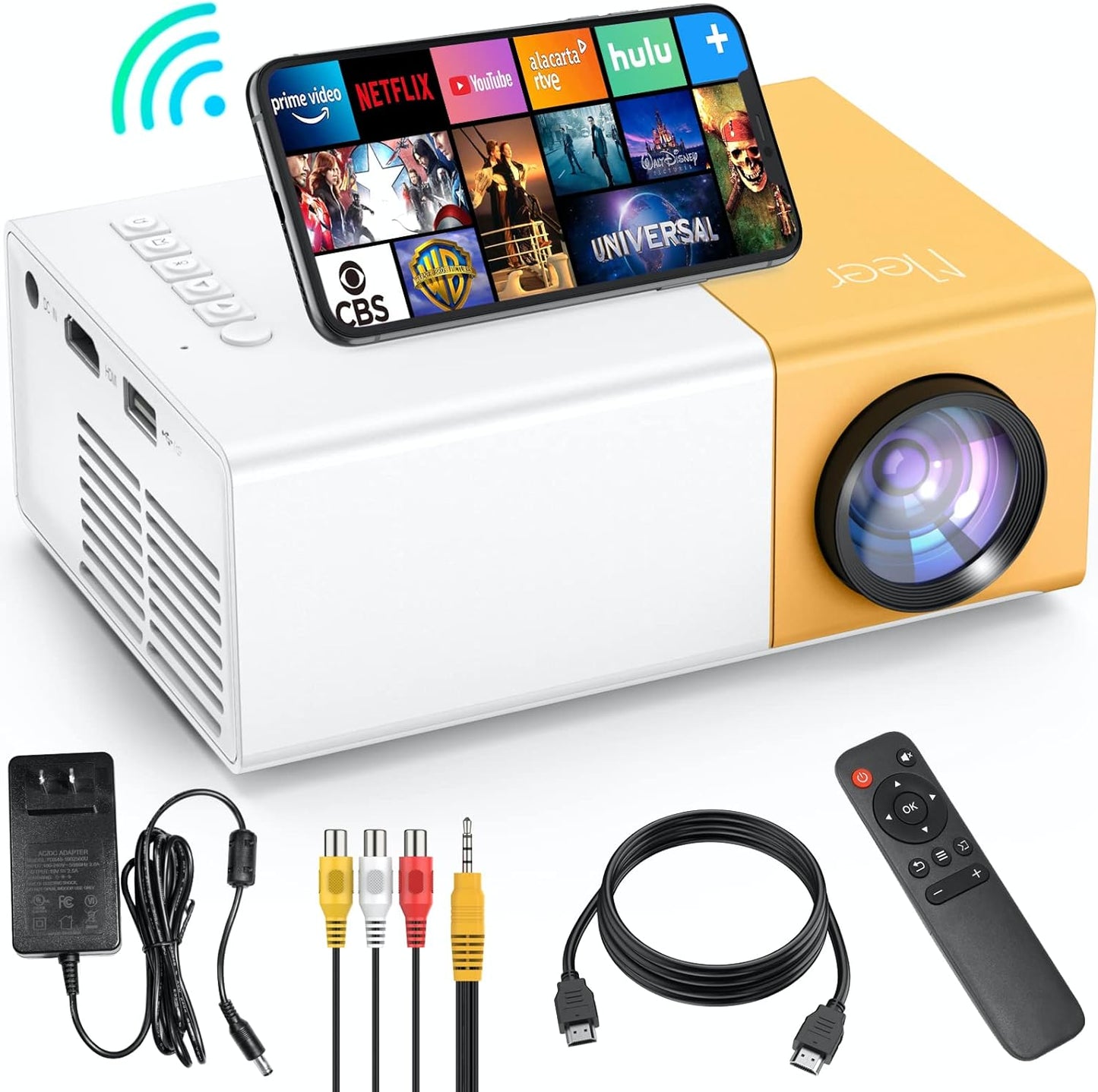 Mini Projector,Portable Movie Projector,Smart Home Projector,Neat Projector for Ios,Android,Windows,Ps5,Laptop,Tv-Stick,Compatible with Hdmi,Usb,Audio,Tf Card,Av and Remote Control