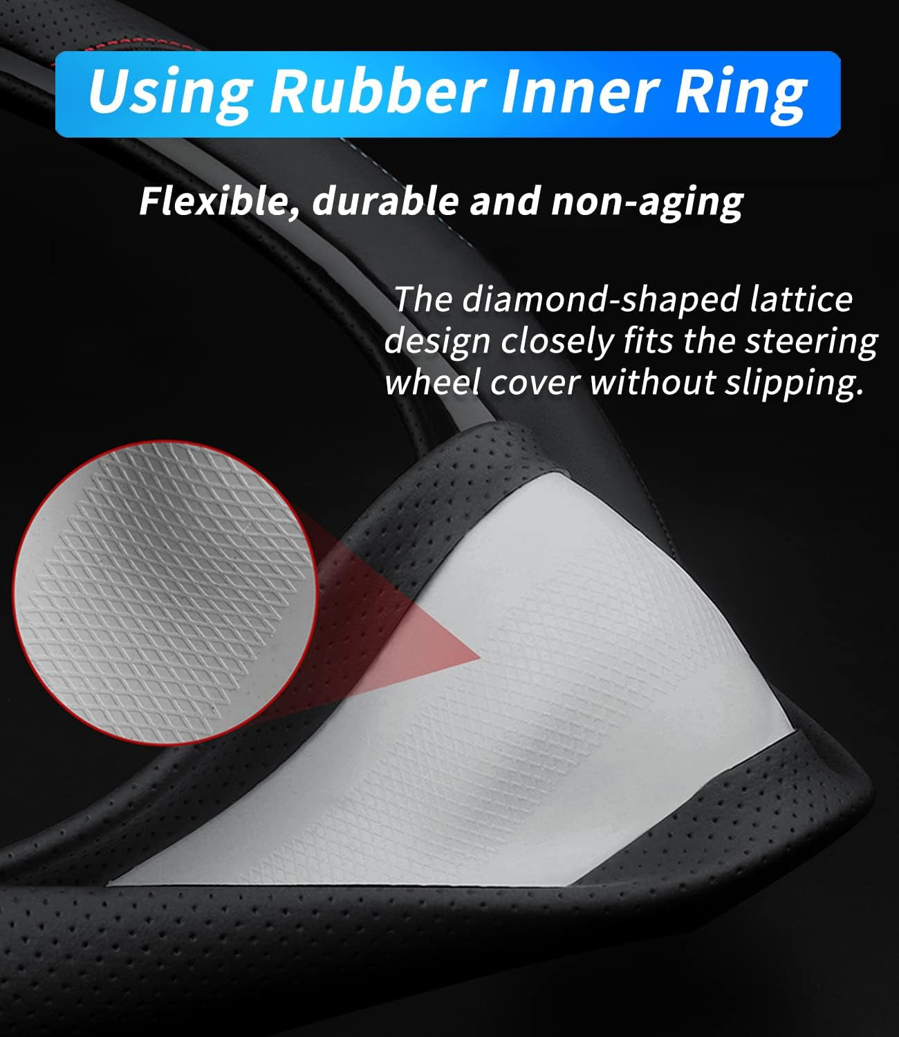 Custom-Fit for Tesla Steering Wheel Cover, Premium Leather Car Steering Wheel Cover with Logo, Non-Slip, Breathable, for Tesla Accessories (B-Style,For Tesla)