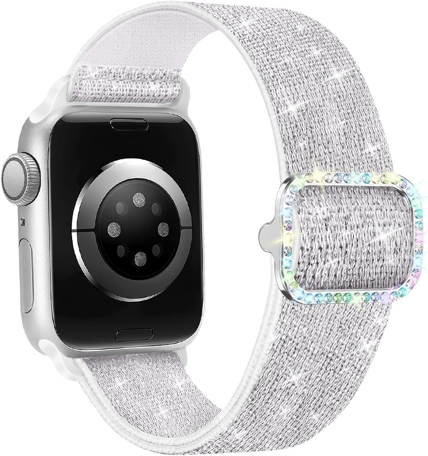 Bling Stretchy Nylon Band Compatible with Apple Watch Band 38Mm 40Mm 41Mm 42Mm 44Mm 45Mm 46Mm 49Mm for Women, Sparkly Elastic Solo Loop Bands for Iwatch Ultra SE Series 10/9/8/7/6/5/4/3/2/1