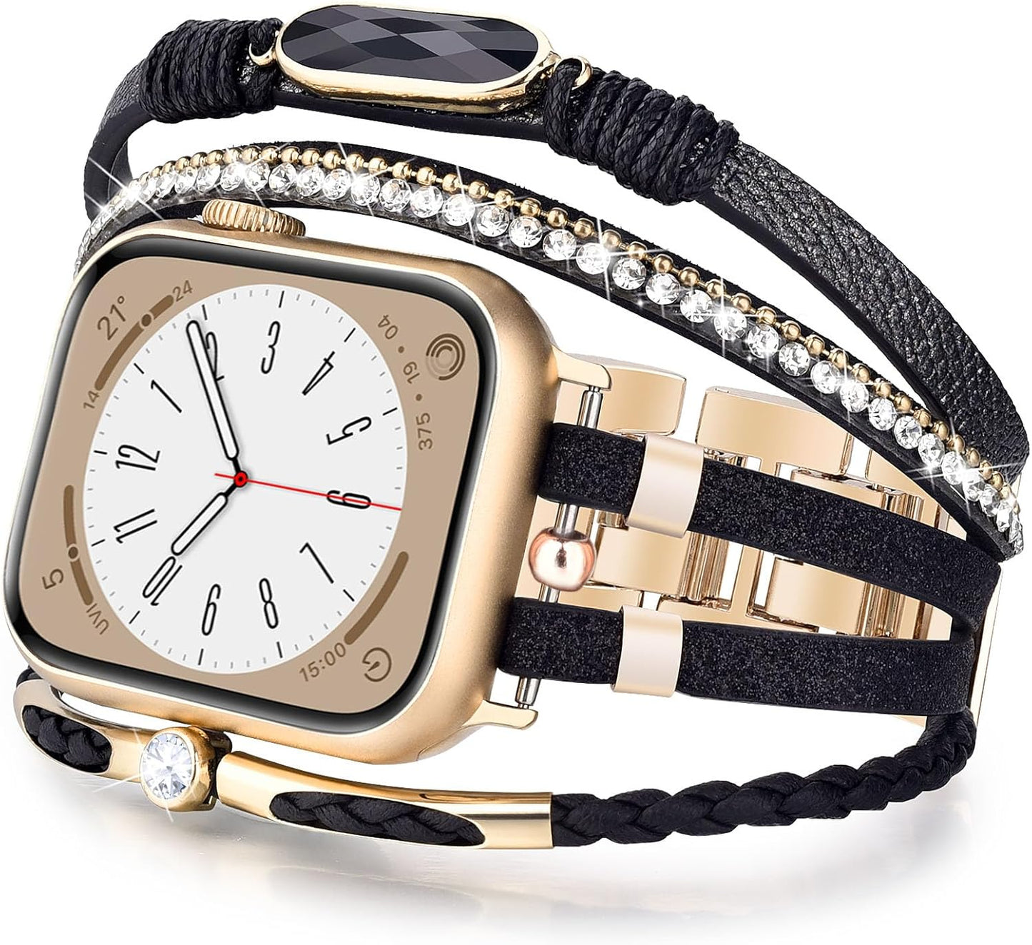 Boho Leather Bracelet Compatible with Apple Watch Band 38Mm 40Mm 41Mm Women, Adjustable Iphone Watch Bands Fancy Jewelry Multilayer Strap Wrap for Iwatch Bands Series 9 8 7 6 5 4 3 2 1 SE