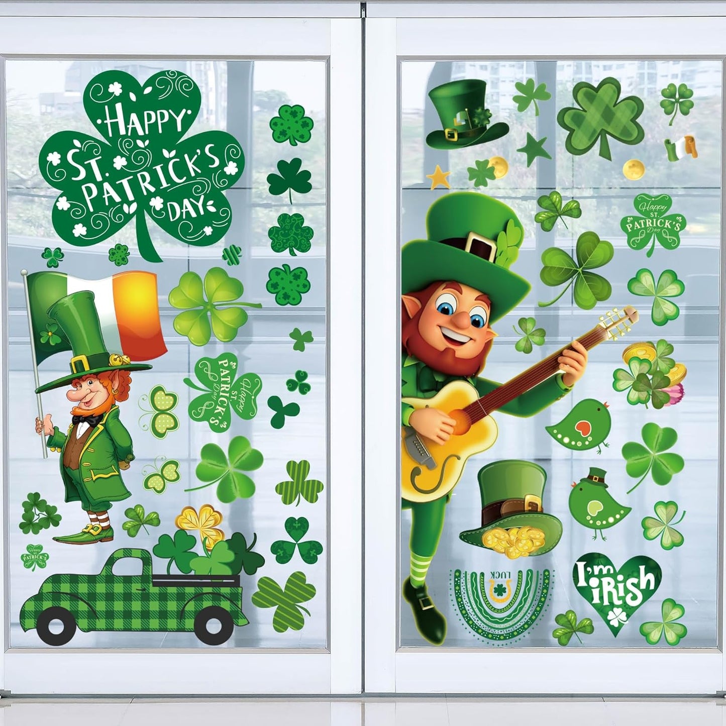 St Patricks Day Decorations Window Clings 10 Sheet for Glass Windows Shamrock Window Clings Stickers