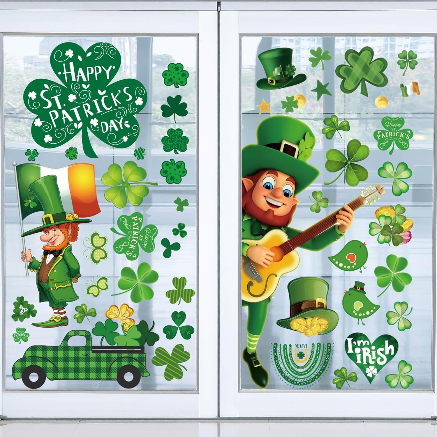 St Patricks Day Decorations Window Clings 10 Sheet for Glass Windows Shamrock Window Clings Stickers