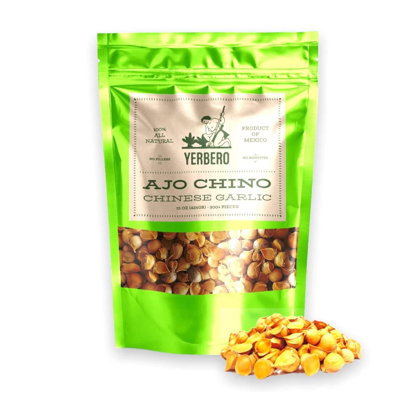 Yerbero - Chinese Garlic | Ajo Chino (Allium Sativum) 1 BAG 1 Lb 450+ Garlic Cloves | Stand Alone Resealable Bag Keeps Garlic Always Fresh! Crafted by Nature100% All Natural Big Size Garlic Cloves TLBH