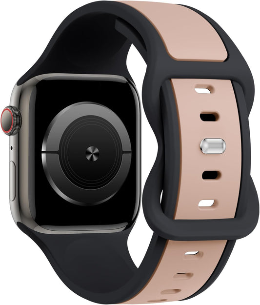 Two-Toned Dual Color Bands Compatible with Apple Watch 38Mm 40Mm 41Mm 42Mm 44Mm 45Mm 49Mm, Replacement Soft Silicone Sport Strap for Iwatch Series 9/8/7/6/5/4/3/2/1 Ultra/Ultra 2 SE Women Men