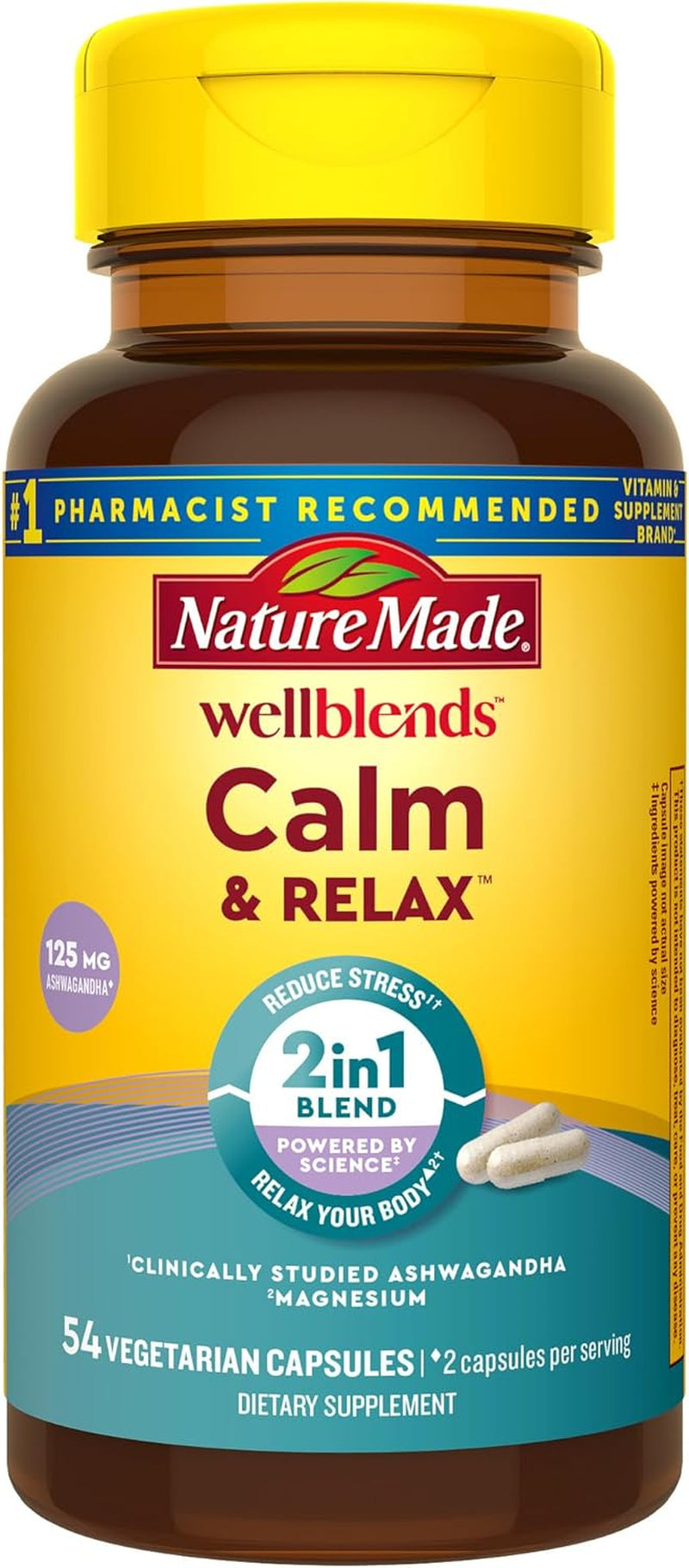 Wellblends Calm & Relax, Ashwagandha 125Mg, Magnesium 300 Mg, 54 Vegetarian Capsules TLBH