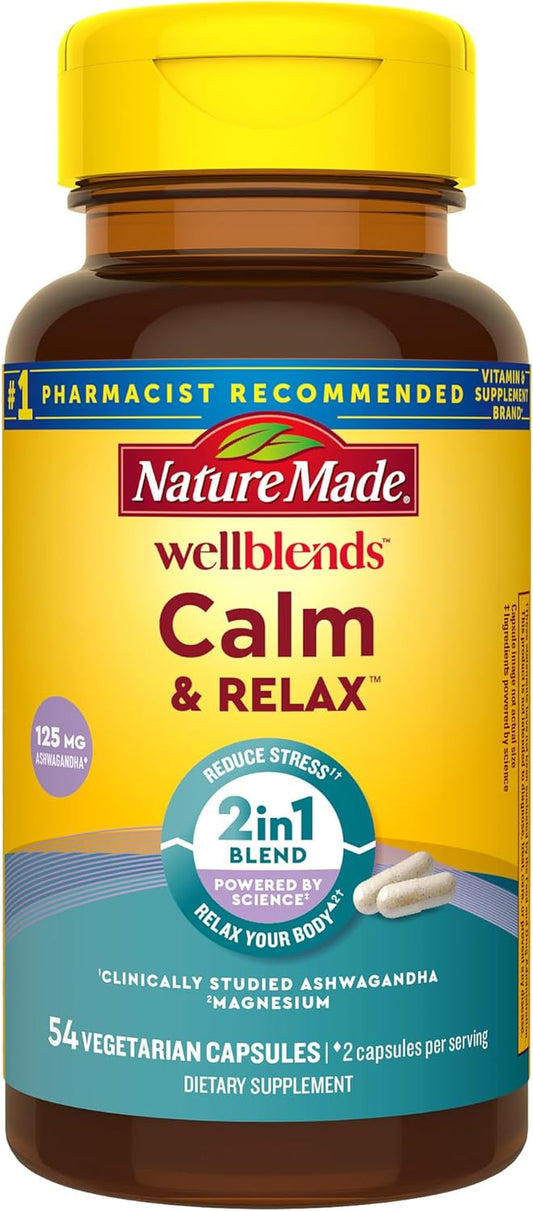 Wellblends Calm & Relax, Ashwagandha 125Mg, Magnesium 300 Mg, 54 Vegetarian Capsules TLBH