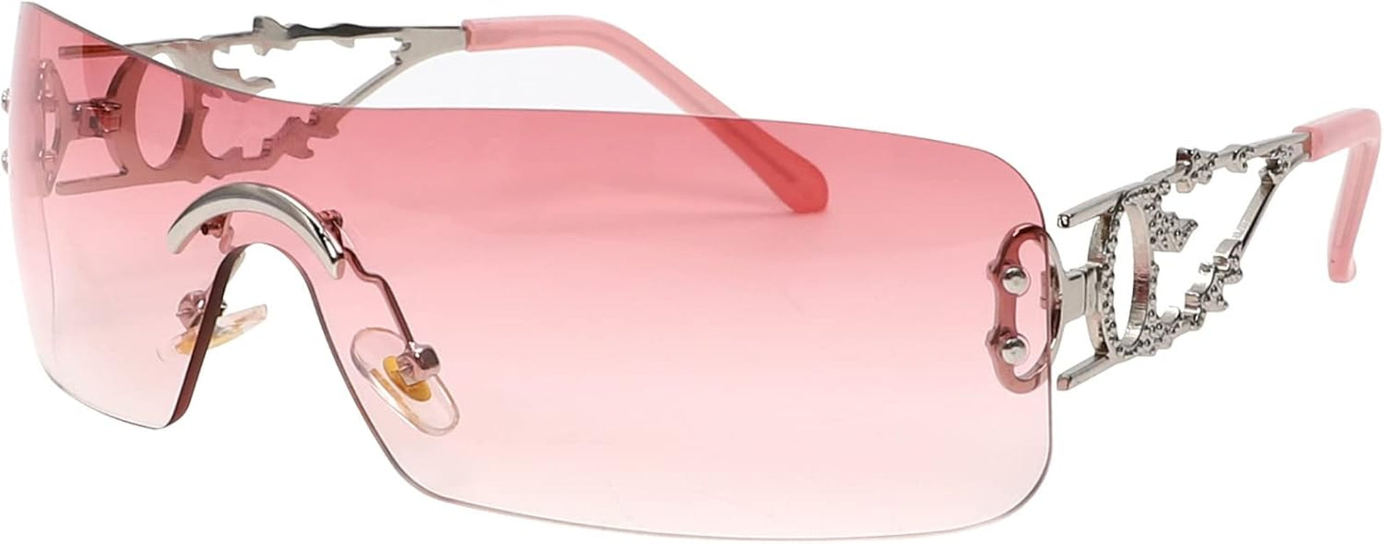 Rimless Y2K Sunglasses for Women Men Rectangle Vintage Glasses Fashion Flame Metal Sunglass Frameless Retro Eyewear