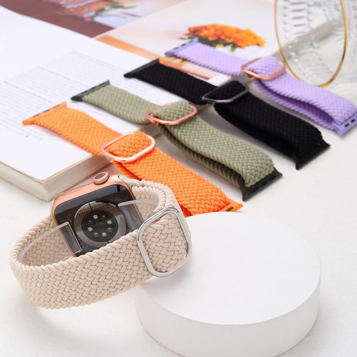 5 Packs Braided Solo Loop Compatible with Apple Watch Band 38Mm 40Mm 41Mm 42Mm 44Mm 45Mm for Women Men, Stretchy Nylon Sport Bands with Adjustable Buckle for Iwatch Series 8 7 6 SE 5 4 3 2 1