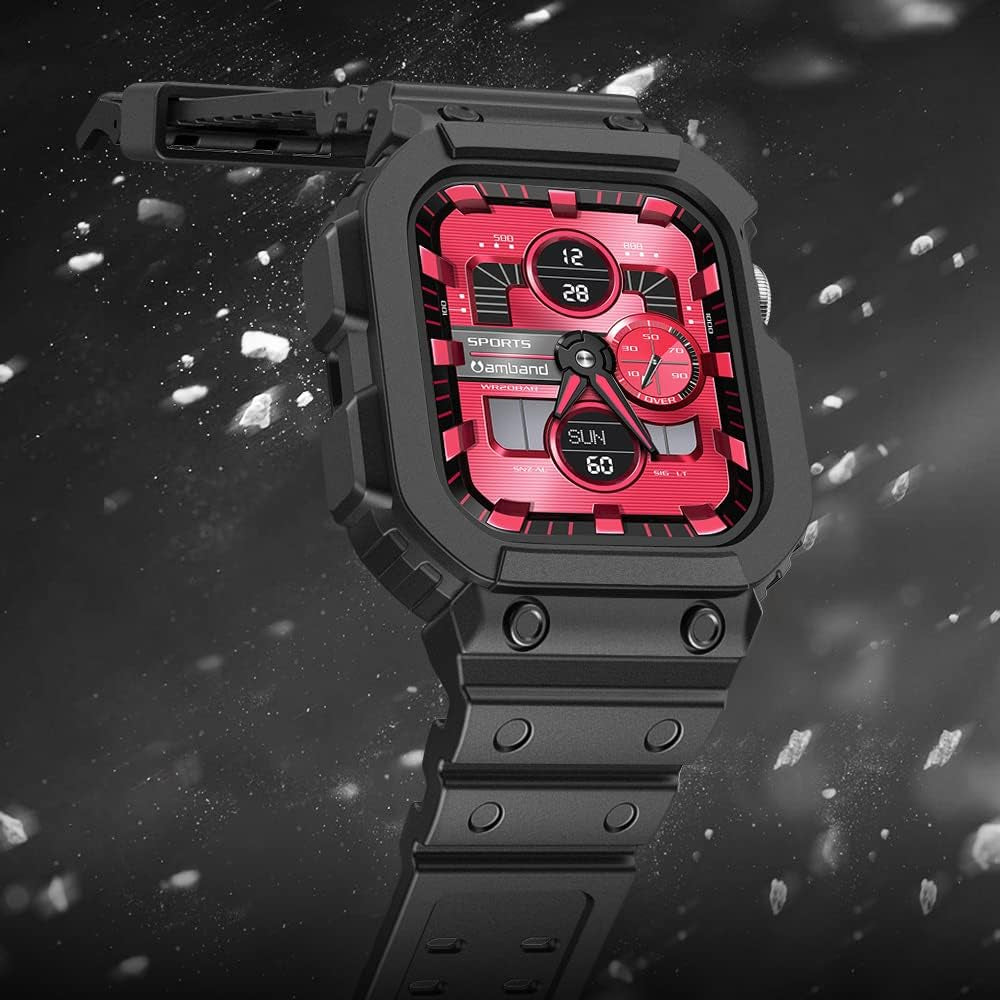 Compatible with Apple Watch Band 45Mm 44Mm 42Mm with Bumper Case, Rugged Men Bands for Iwatch SE SE 2 Series 9 8 7 6 5 4 3 2 1, Sport Military Protective Cases Drop-Proof, Matte Black