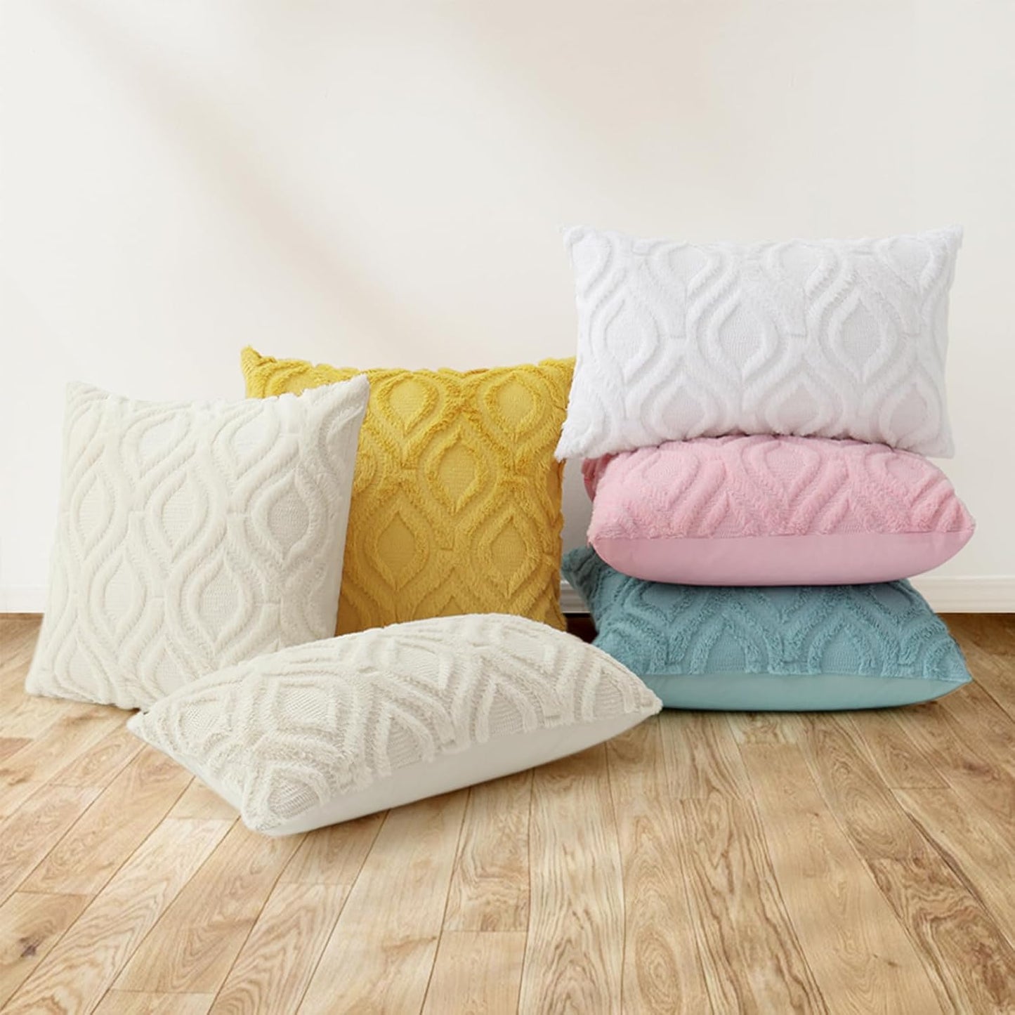 Decorative Throw Pillow Covers 18X18 Set of 2, Soft Plush Faux Wool Couch Pillow Covers for Home, Aqua