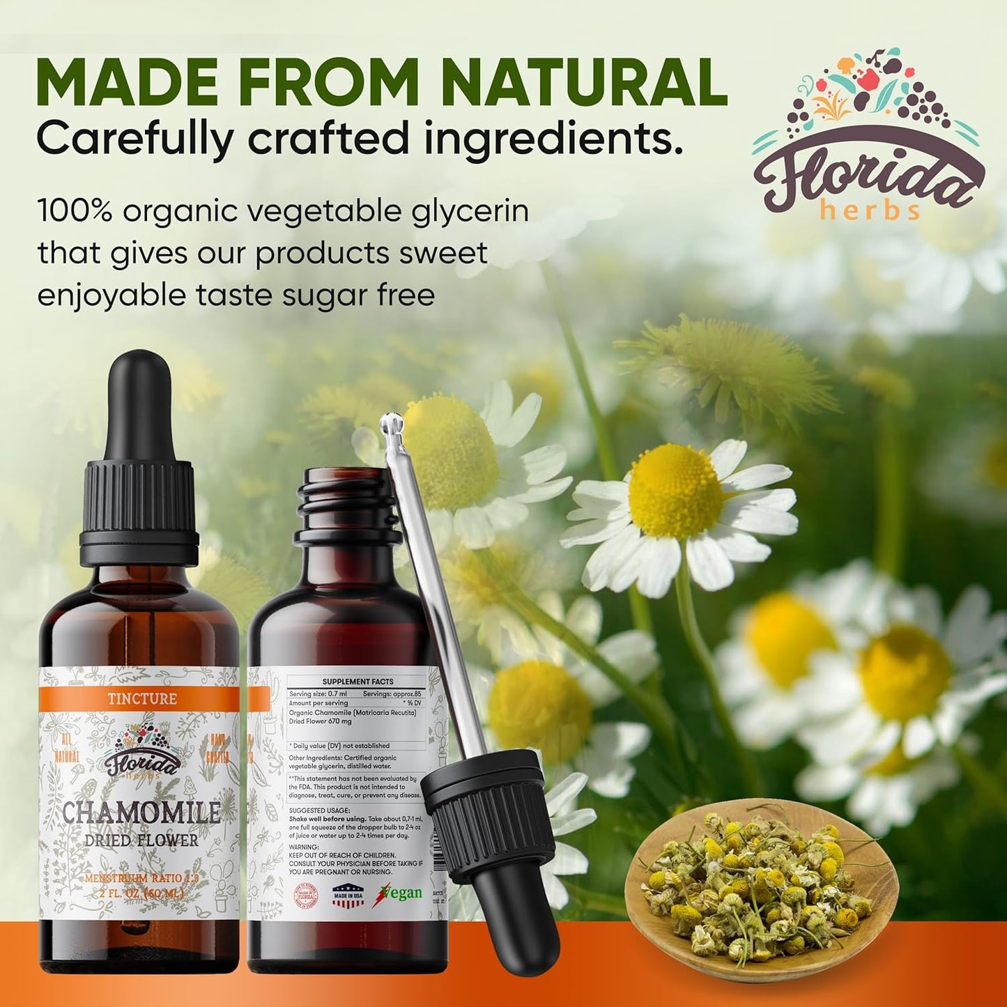 Chamomile Tincture, Organic Chamomile Extract (Matricaria Recutita) Flowers TLBH