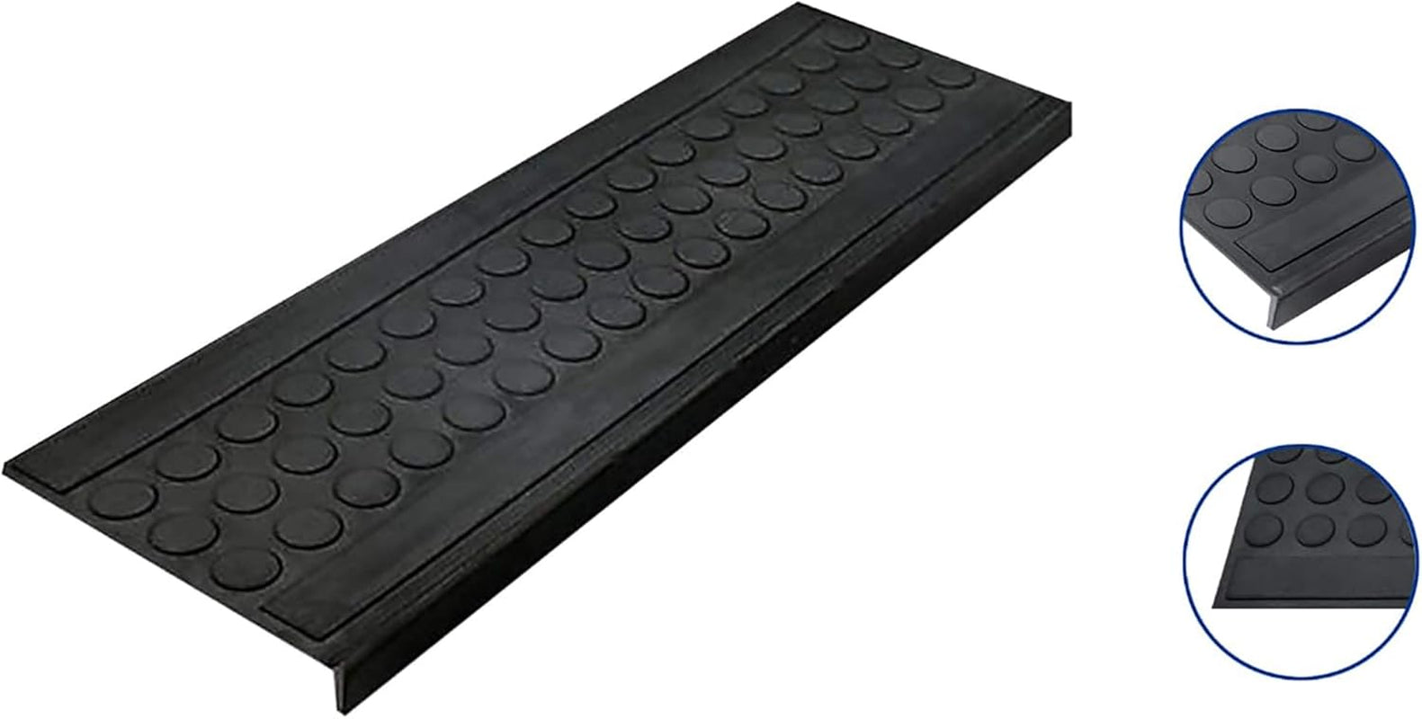 Indoor/Outdoor Hose-Wash Coin Design Non-Slip Rubber 10" X 30" Modern Stair Treads for Stairs, Garage, Patio, 5 Pack, Black Coin