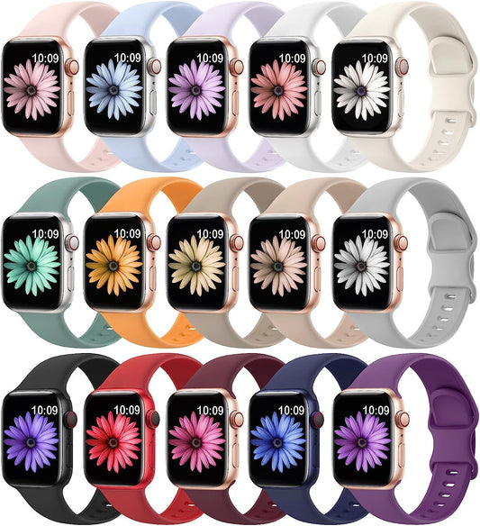 15 Pack Soft Silicone Bands Compatible with Apple Watch Band 40Mm 41Mm 38Mm 45Mm 44Mm 42Mm for Women Men,Waterproof Sport Iwatch Bands Replacement Strap Wristbands for Iwatch SE Series 9 8 7 6 5 4 3 2