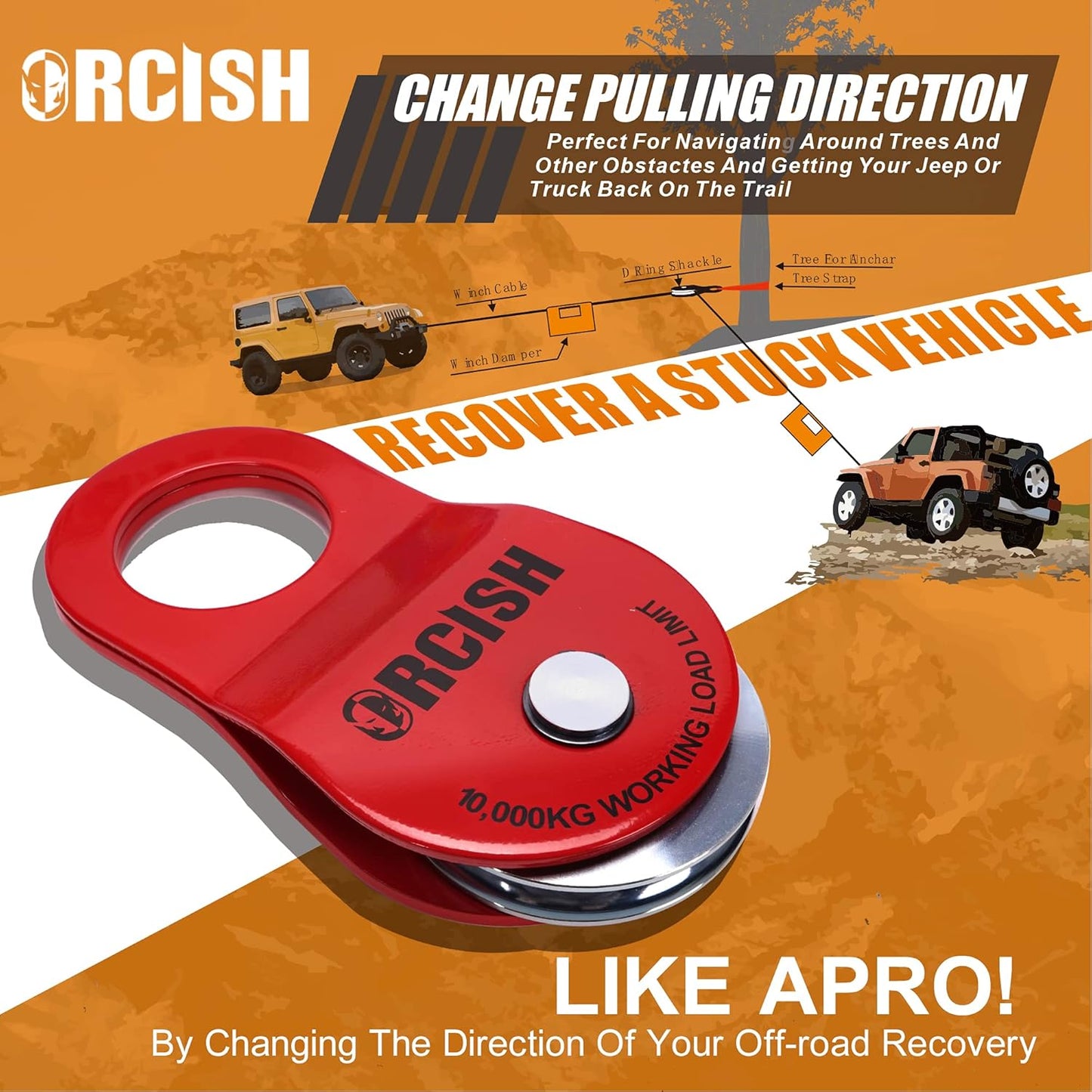10 Ton Snatch Block, 22,000 LBS Capacity Block and Tackle Pulley System, Work with 0-3/4” Rope, Winch Hook Accessories, Heavy Duty Offroad Recovery Accessory for Truck, Tractor, ATV & UTV
