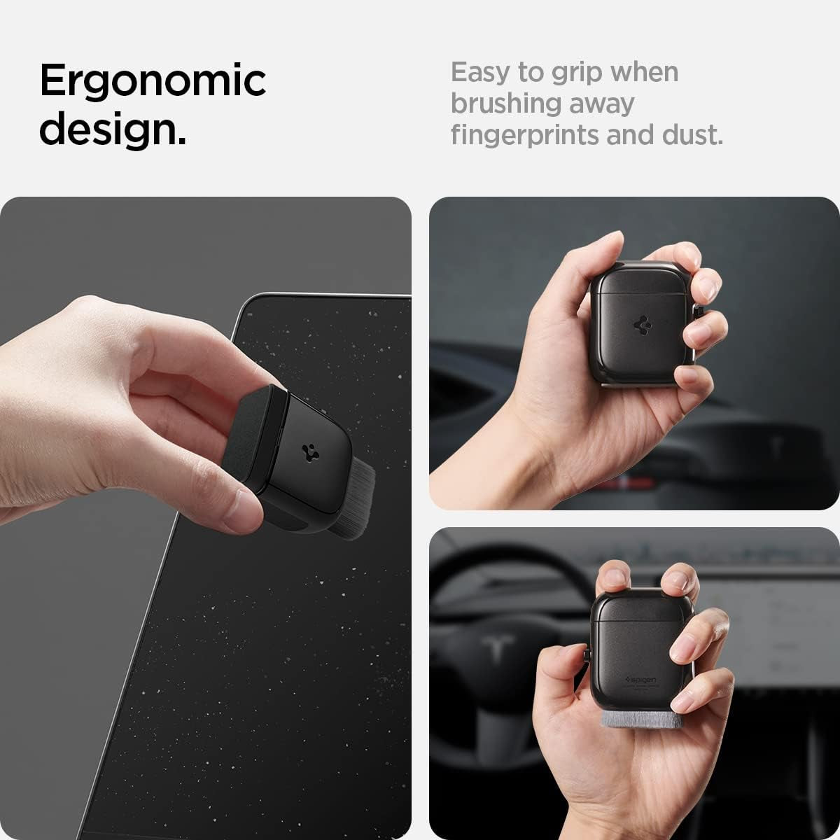 EZ Slide & Brush Screen Cleaner Designed for Tesla Cleaner and All Screens, Phones, Laptops, Tablets, EV Cars, No Solution Needed (Extra Microfiber Pad Included) Black