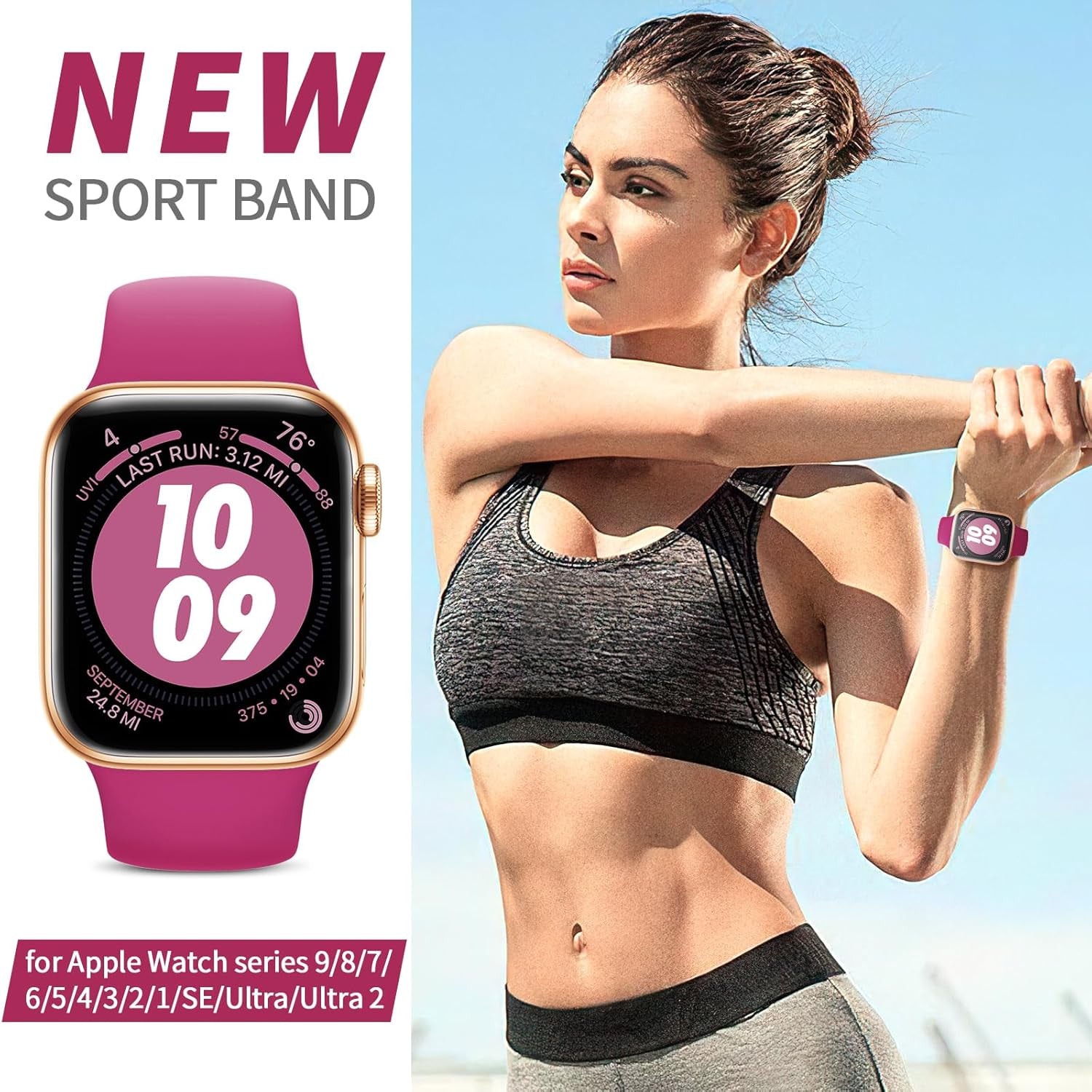 Sport Silicone Band Compatible with Apple Watch Bands 40Mm 38Mm 41Mm 44Mm 45Mm 49Mm 42Mm Women Men, Soft Strap Waterproof Replacement for Iwatch Series 9 Ultra 8 7 SE 6 5 4 3 2 Dragon Fruit
