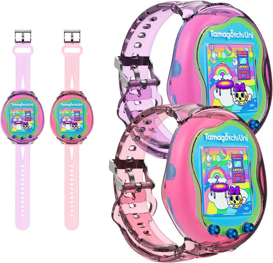 Wristband for Tamagotchi Uni [2Pack], TPU Bracelet Holder Compatible with Tamagotchi Uni, Adjustable TPU Protective Tamagotchi Uni Case for Kids Teen Adults 6.3-8.85" (Purple+Pink) ZOUSA