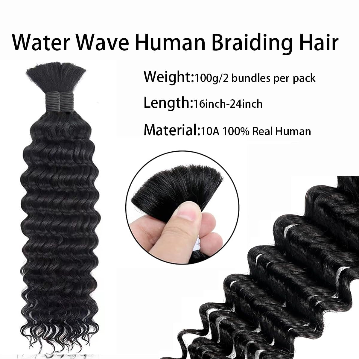 Human Braiding Hair Deep Wave Bundles 18 Inch Human Braiding Hair for Boho Braids Bulk Human Hair for Braiding Curly Bundles Human Hair Boho Hair for Braiding Human Hair for Boho Knotless Braids