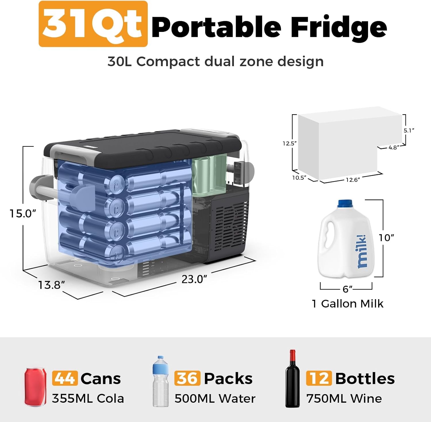 AJ30 Portable Refrigerator,Portable Freezer,32 Quart Electric Cooler,Car Refrigerator,12/24V DC Cable & 110/240V Ac,Car Fridge for Camping,Truck,Rv,Travel,Fishing TRUCK DRIVER