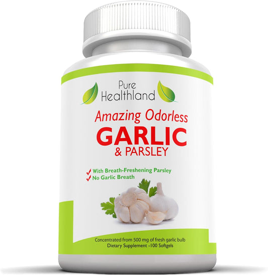 Odorless Garlic & Parsley Supplement Softgels – Concentrated from Fresh Garlic Bulbs – Allium Sativum for Men & Women TLBH