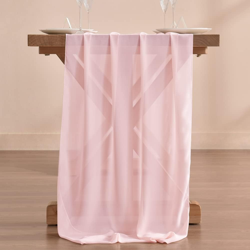 10Ft Blushing Pink Chiffon Table Runner 29X120 Inches Wedding Runner Sheer Thanksgiving Christmas Bridal Shower Decorations