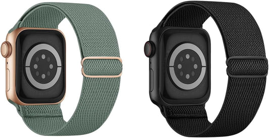 2 Pack Adjustable Elastic Nylon Smart Watch Band 42 to 49 Mm Green Black Compatible with Apple Watch