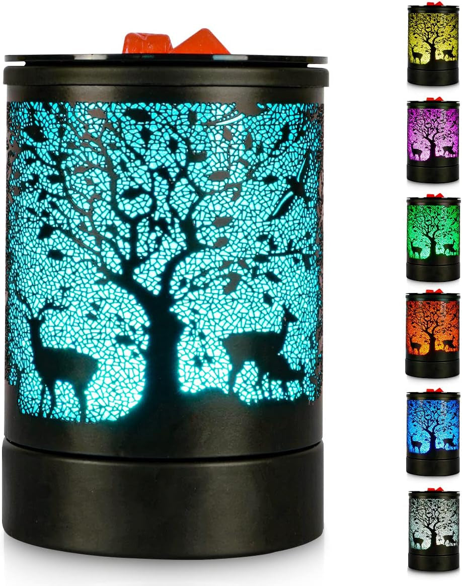 Fragrance Wax Melts Warmer with 7 Colors LED Changing Light Classic Black Forest Design Scent Oil Candle Warmer