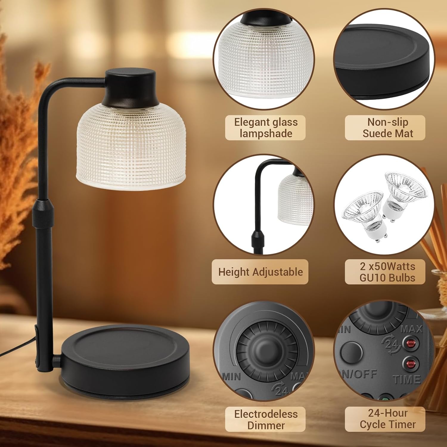 Candle Warmer Lamp with Timer: Adjustable Height Dimmable Candle Warmer 24-Hour Cycle Timer for Mom Home Decor House Warming Gifts New Home