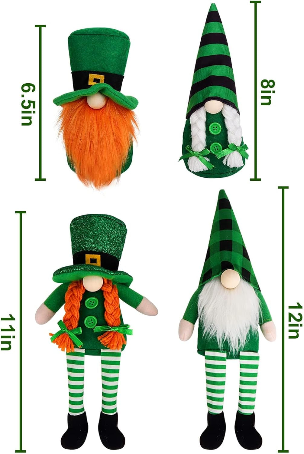St Patricks Day Gnomes Gifts, 4 Pcs Handmade Plush Tomte Swedish Scandinavian Gnome with Lucky Shamrock Pot of Gold Coins Farmhouse St Patricks Day Decorations for the Home Table Décor