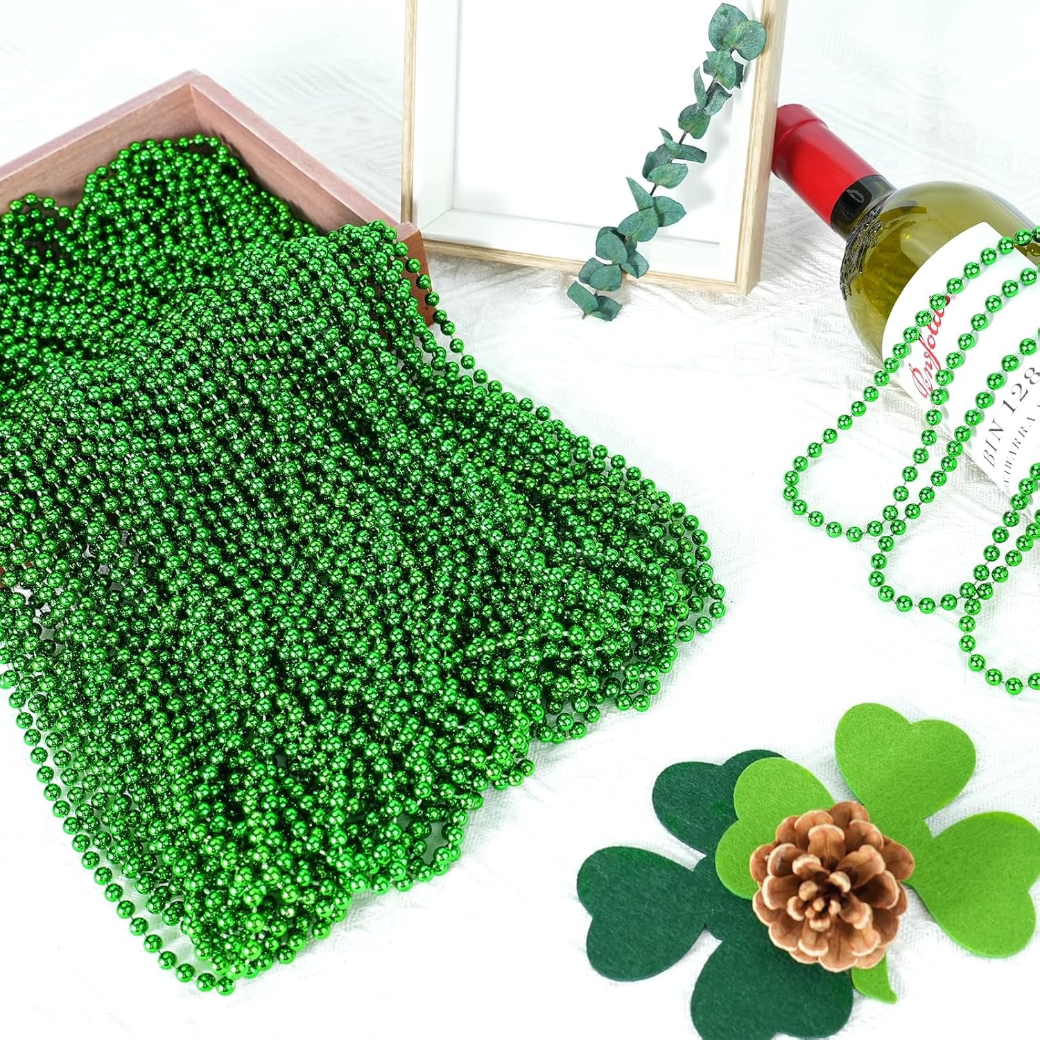 12 PCS St. Patricks Day Beads Necklace, 33" Green Mardi Gras Beads Necklaces Christmas Necklaces Irish Saint Patricks Necklaces for St. Patricks Day Mardi Gras Parade Throws Birthday Party Favors