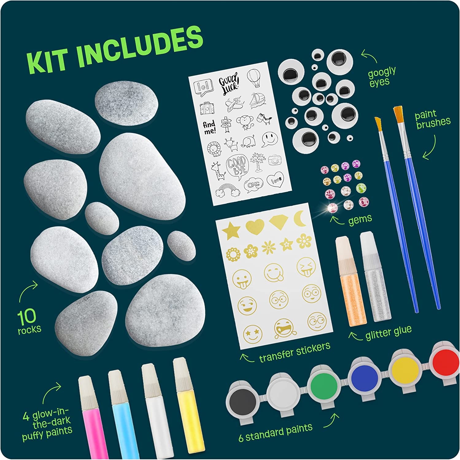 Kids Rock Painting Kit - Glow in the Dark - Arts & Crafts Easter Gifts for Boys and Girls Ages 6-12 - Craft Activities Kits - Creative Art Toys for 6, 7, 8, 9, 10, 11 & 12 Year Old Kids