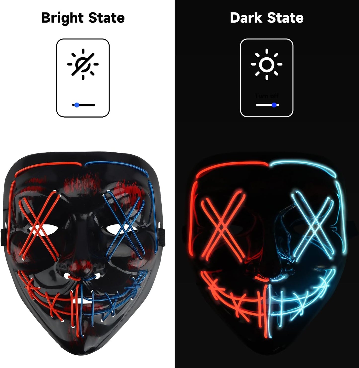 Halloween Light up Mask,Led Purge Mask with Gloves,Scary Cool Teen Halloween Costumes Mask for Women Kids Boys