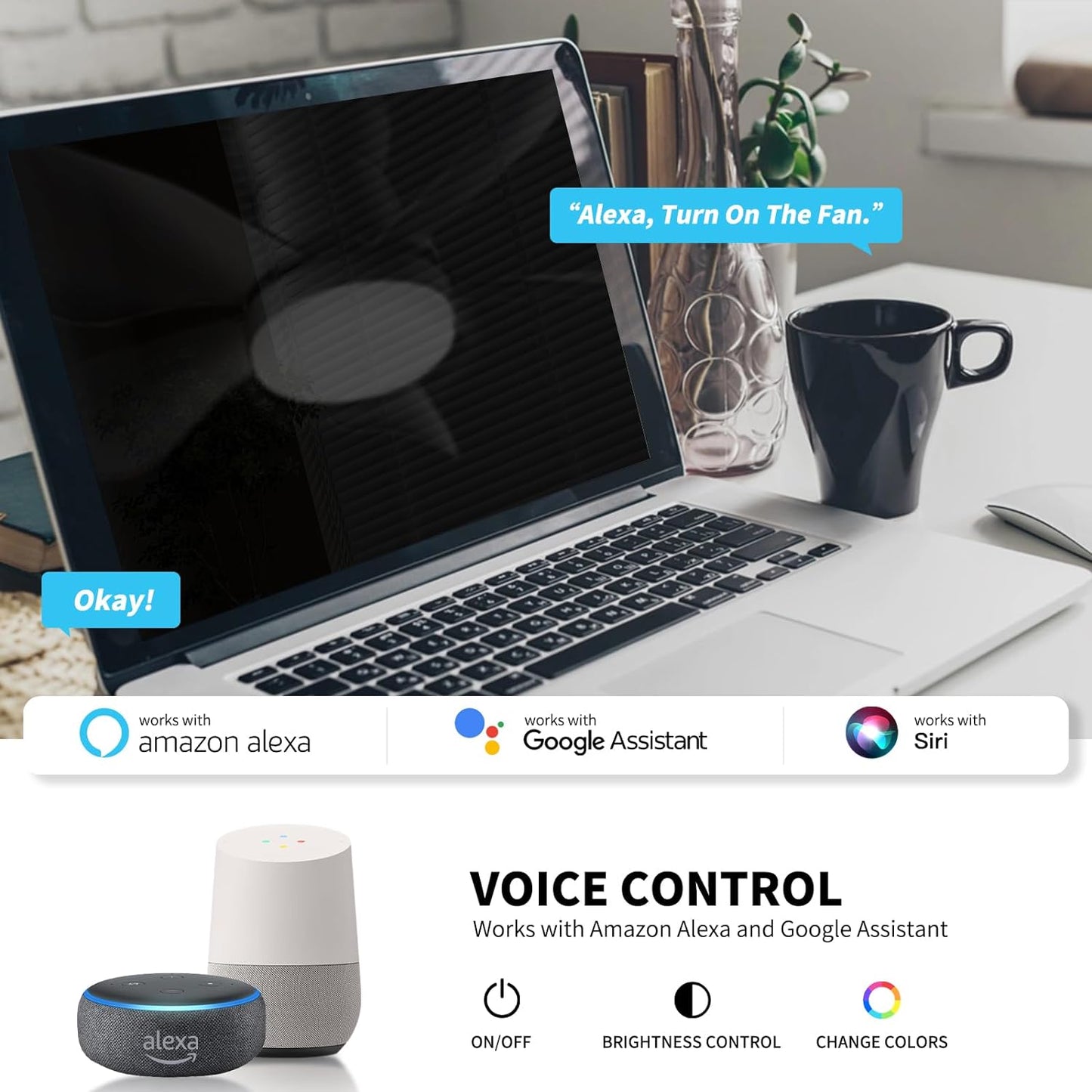 Alexa Smart Ceiling Fan with Alexa/Google Assistant/App Control - 28'' Black Modern LED Small Ceiling Fan with Lights and Remote, 6 Speed Dimmable Low Profile Ceiling Fan for Redroom