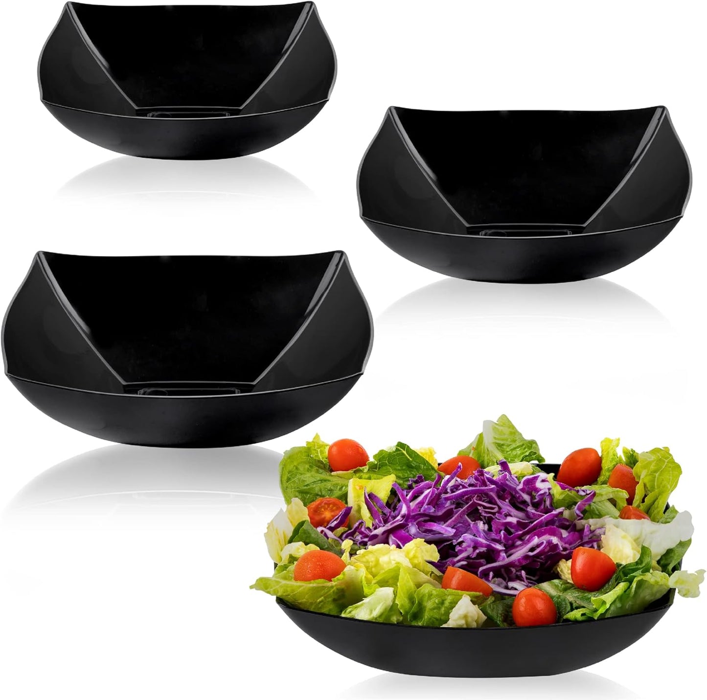 Disposable Square Serving Bowls, Party Snack or Salad Bowl, Plastic 2 Green & 2 Red 32 Ounce Pack of 4 32 OUNCE