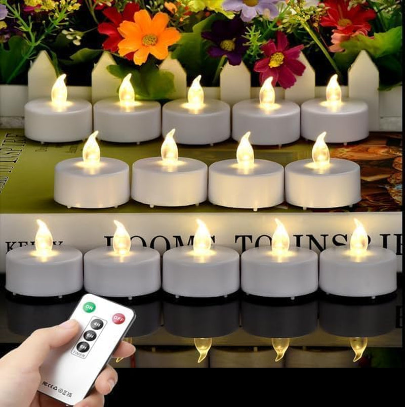 Tea Light Candles with Remote Control,Flickering Flameless LED Candle,Long Lasting 400+Hours,Battery Operated with Timer for Home Decoration Seasonal &Festival Celebration Warmyellow (24Pcs)