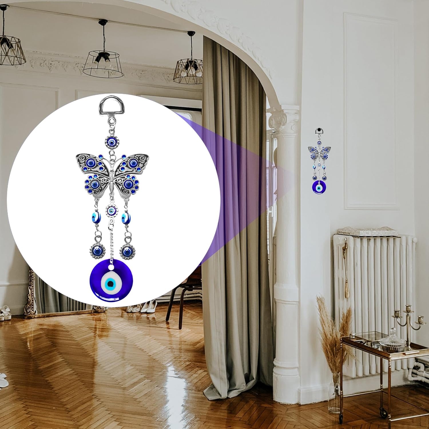 Blue Evil Eye Hanging Decoration Nazar Amulet Wall Hanging Home Protection and Blessing Decor (Butterfly-A)