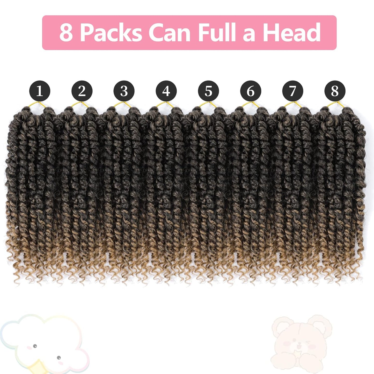 Passion Twist Hair 8 Inch, 8 Packs Passion Twist Crochet Hair for Black Women, Prelooped Crochet Twist Hair with Curly Ends (8Inch, T27#)