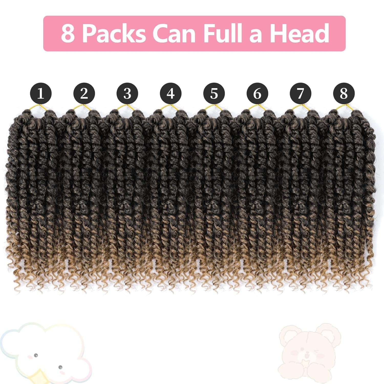Passion Twist Hair 8 Inch, 8 Packs Passion Twist Crochet Hair for Black Women, Prelooped Crochet Twist Hair with Curly Ends (8Inch, T27#)