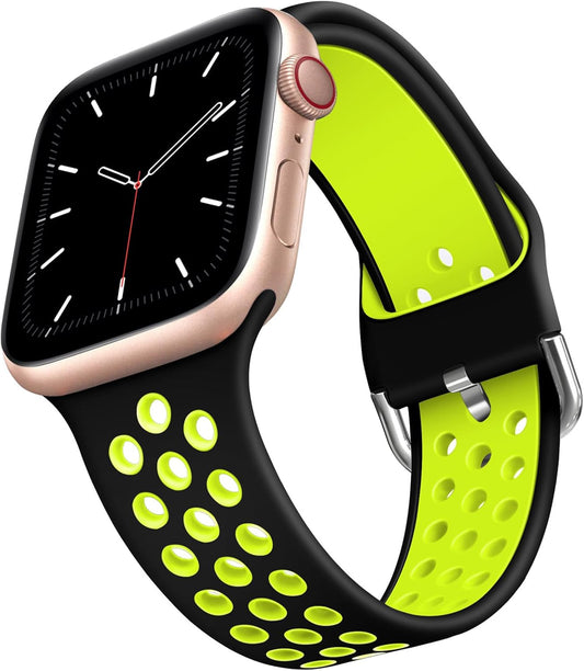Band Compatible with Watch Band 38Mm 40Mm 41Mm for Men Women Breathable Soft Silicone Sports Replacement Strap for Watch SE Series 8 7 6 5 4 3 - Black Yellow