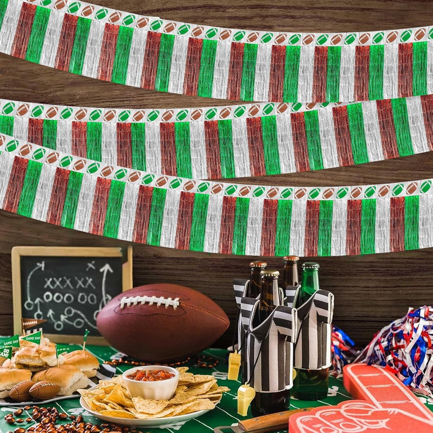 Superbowl Football Party Decorations Foil Fringe Garland Tinsel Streamers: 2 Pack 39 Haning Backdrop Banner Table Skirts Parade Floats Sunday Night Football Game Day Photo Booth Birthday Party Decor