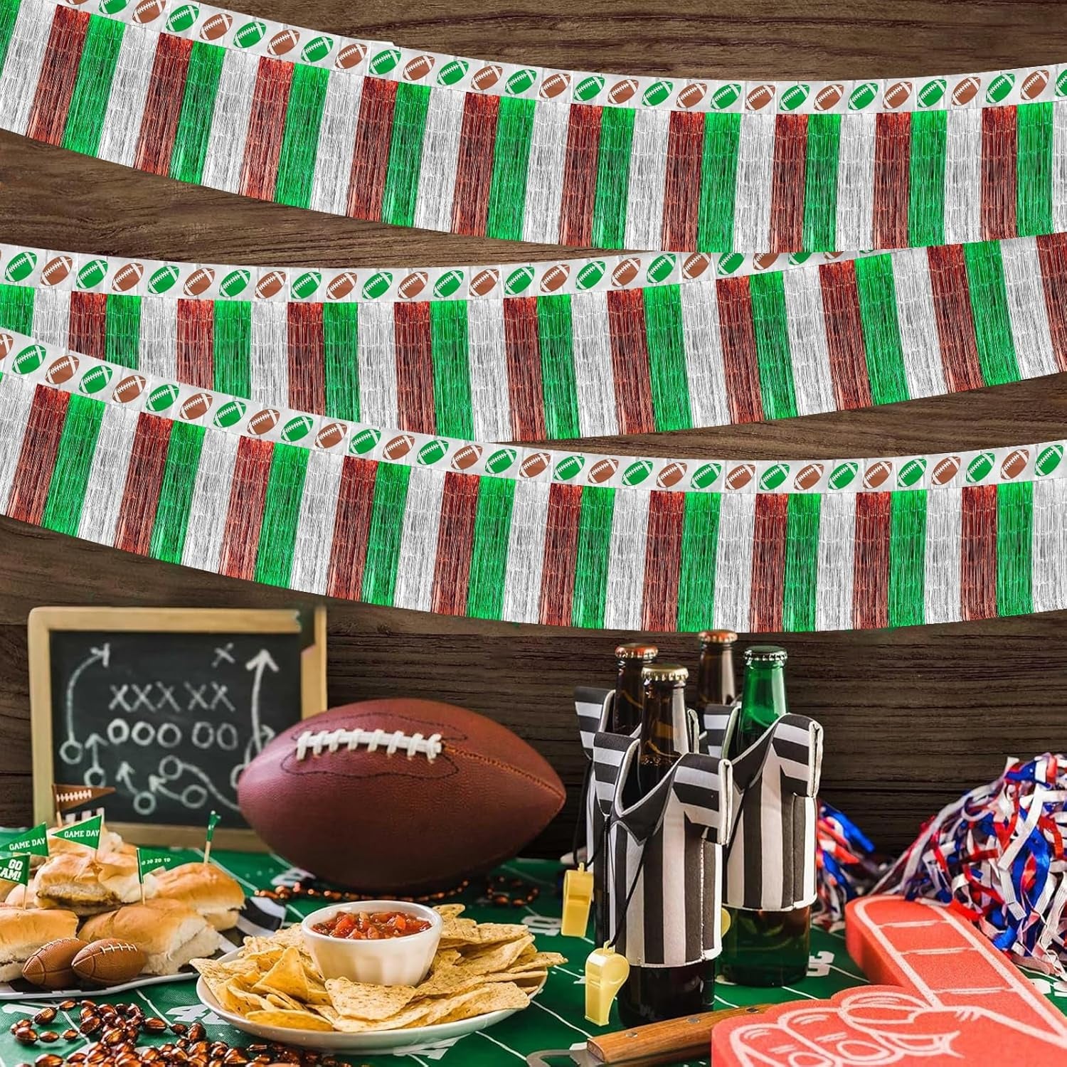 Superbowl Football Party Decorations Foil Fringe Garland Tinsel Streamers: 2 Pack 39 Haning Backdrop Banner Table Skirts Parade Floats Sunday Night Football Game Day Photo Booth Birthday Party Decor