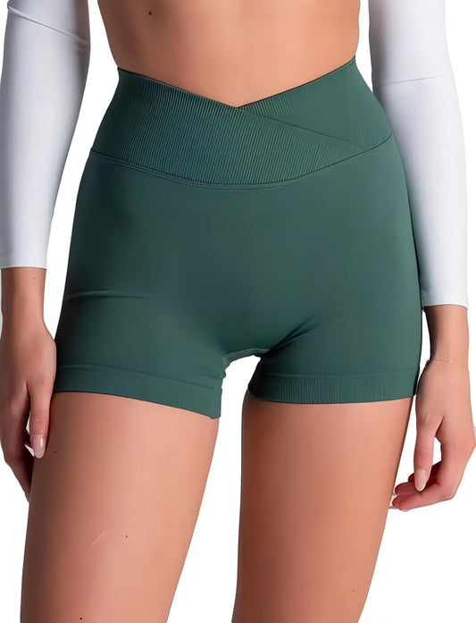 V Cross Waist Scrunch Workout Shorts for Women - 3.5 Inch High Waisted Booty Contour Gym Yoga Shorts