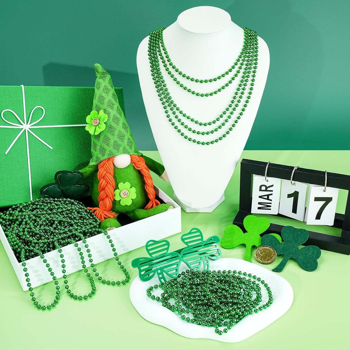 12 PCS St. Patricks Day Beads Necklace, 33" Green Mardi Gras Beads Necklaces Christmas Necklaces Irish Saint Patricks Necklaces for St. Patricks Day Mardi Gras Parade Throws Birthday Party Favors