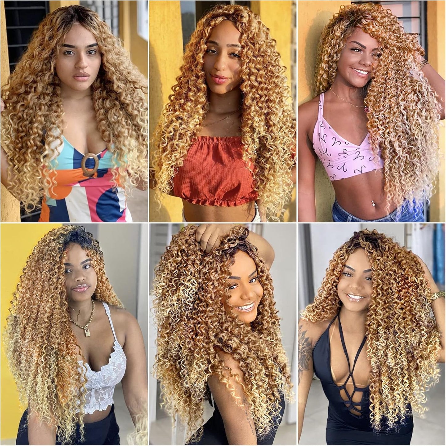 Gogo Curl Crochet Hair 18Inch Ombre Blonde Deep Wave Crochet Hair,Synthetic Deep Twist Crochet Braids Bohemian Crochet Braiding Hair Extensions (5Packs,27/613)