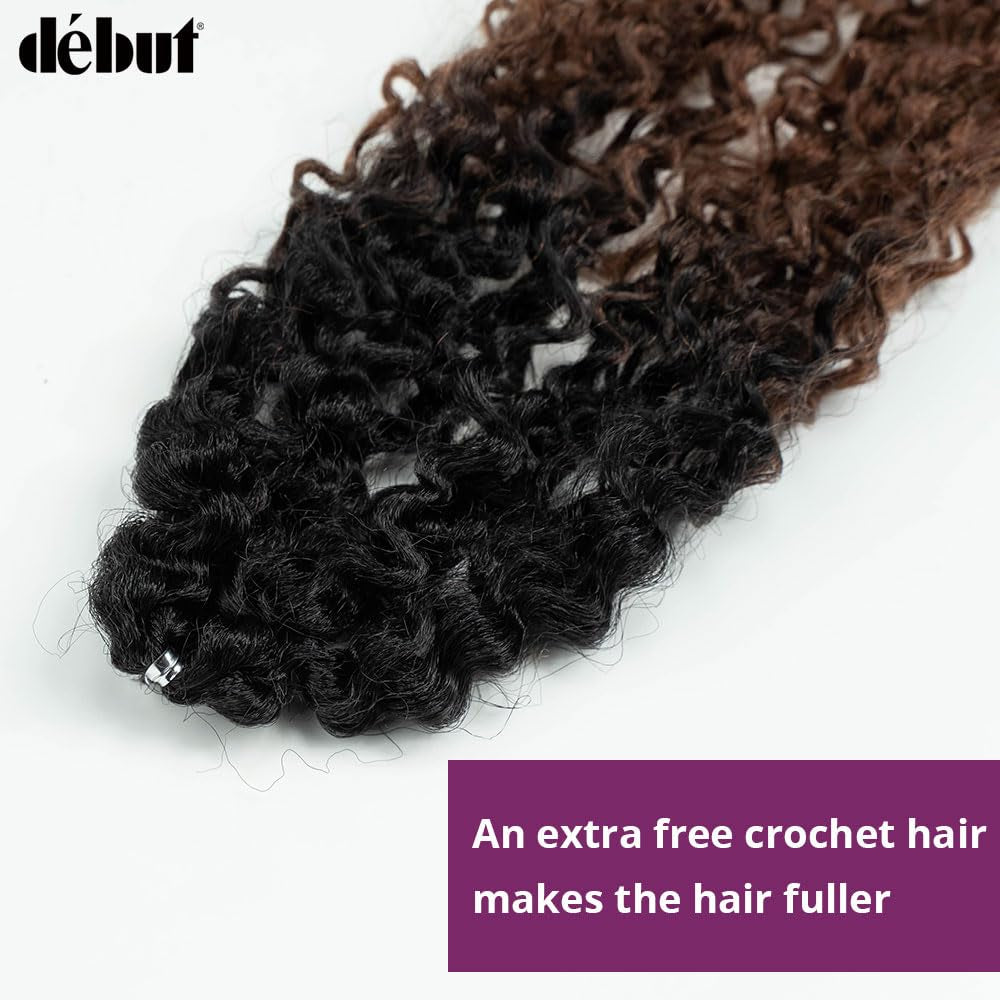 Synthetic Hair 7Pcs Kinky Curly 22 24 26 Inches 6 Bundles Tight Curly Hair with 1Pc Crochet Hair for Black Women Ombre 1B Auburn Brown Color
