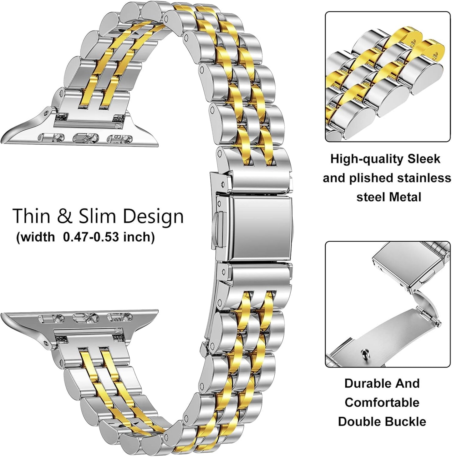 Slim Metal Bands Compatible with Apple Watch Ultra 2 1Band (49Mm) Series 9/8/7(45Mm 41Mm),Series SE 6/5/4(40Mm 44Mm),Series 3/2 /1(38Mm 42Mm), Thin Stainless Steel Chain Strap for Women Iwatch Band