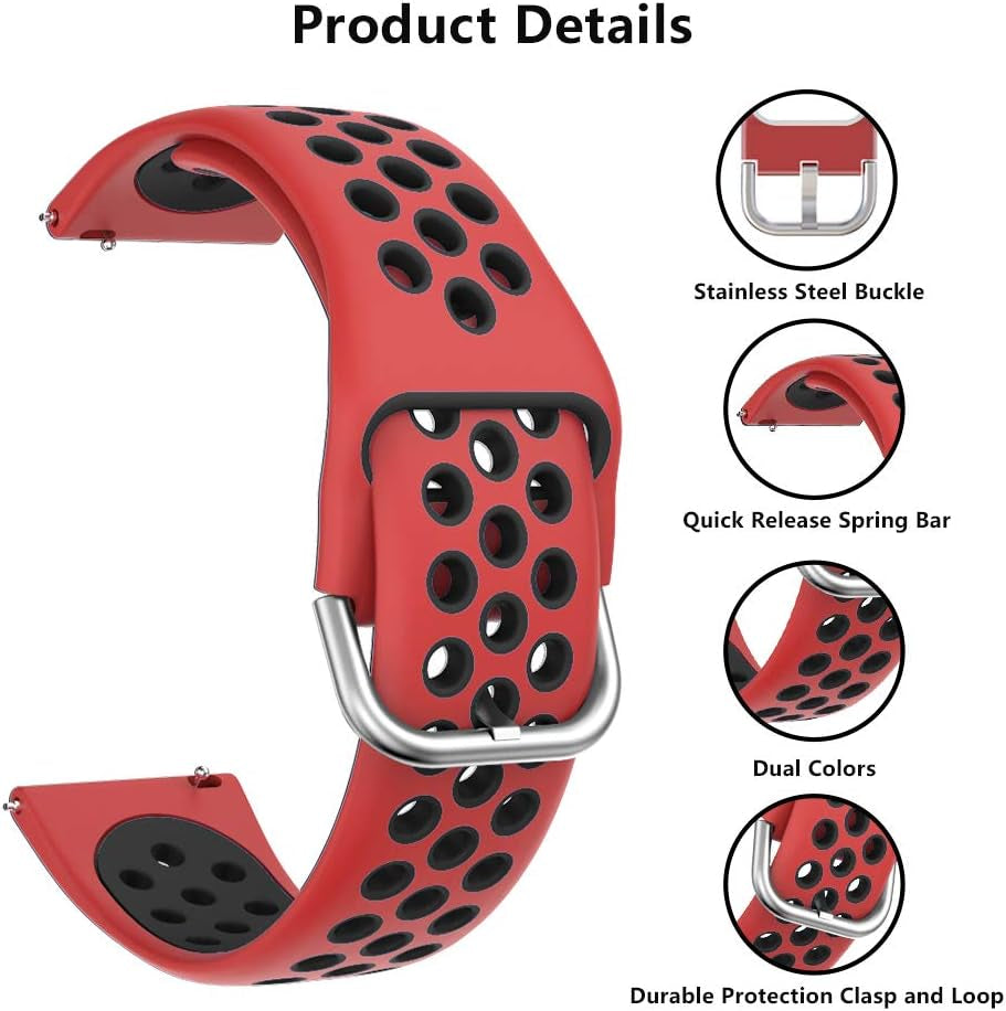 Compatible with Garmin Watch Band 20Mm 22Mm,Classic Soft Silicone Replacement Strap for Samsung Galaxy Watch 42Mm 46Mm /Garmin Vivoactive 3/Garmin Vivoactive 4
