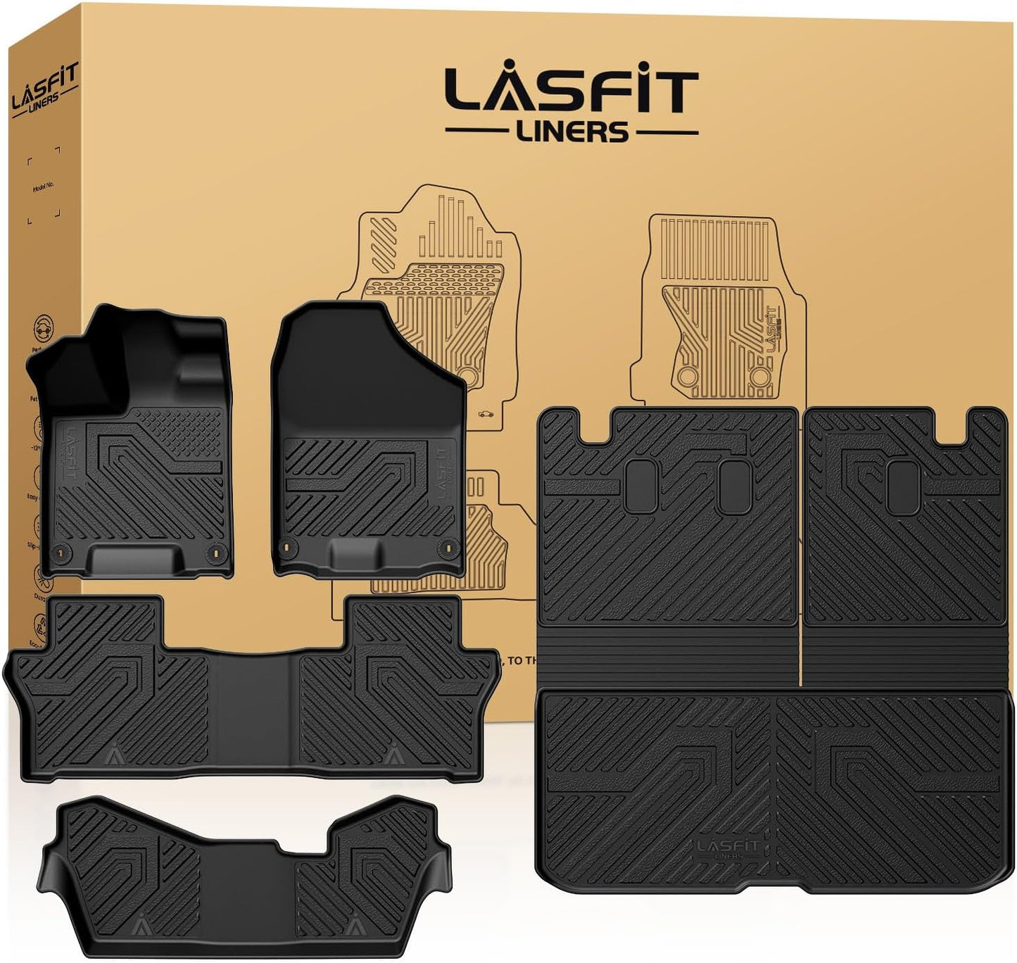 Floor Mats and Cargo Liner for Honda CR-V 2023-2025 (Include Hybrid Models), All Weather TPE Car Trunk Mat (Upper Position), 1St & 2Nd Row & Trunk Liner Full Set Black