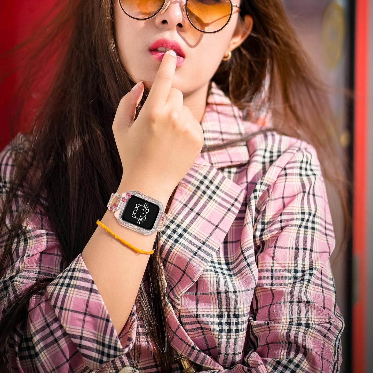 Bling Bracelet Band with Protector Case Compatible with Apple Watch Bands for Women Iwatch Series 10 46 Mm 42Mm,Series 9 8 7 41Mm 45Mm,Series 6 5 4 SE 41Mm 45Mm,Cute Cartoon Dressy Jewelry Metal Strap